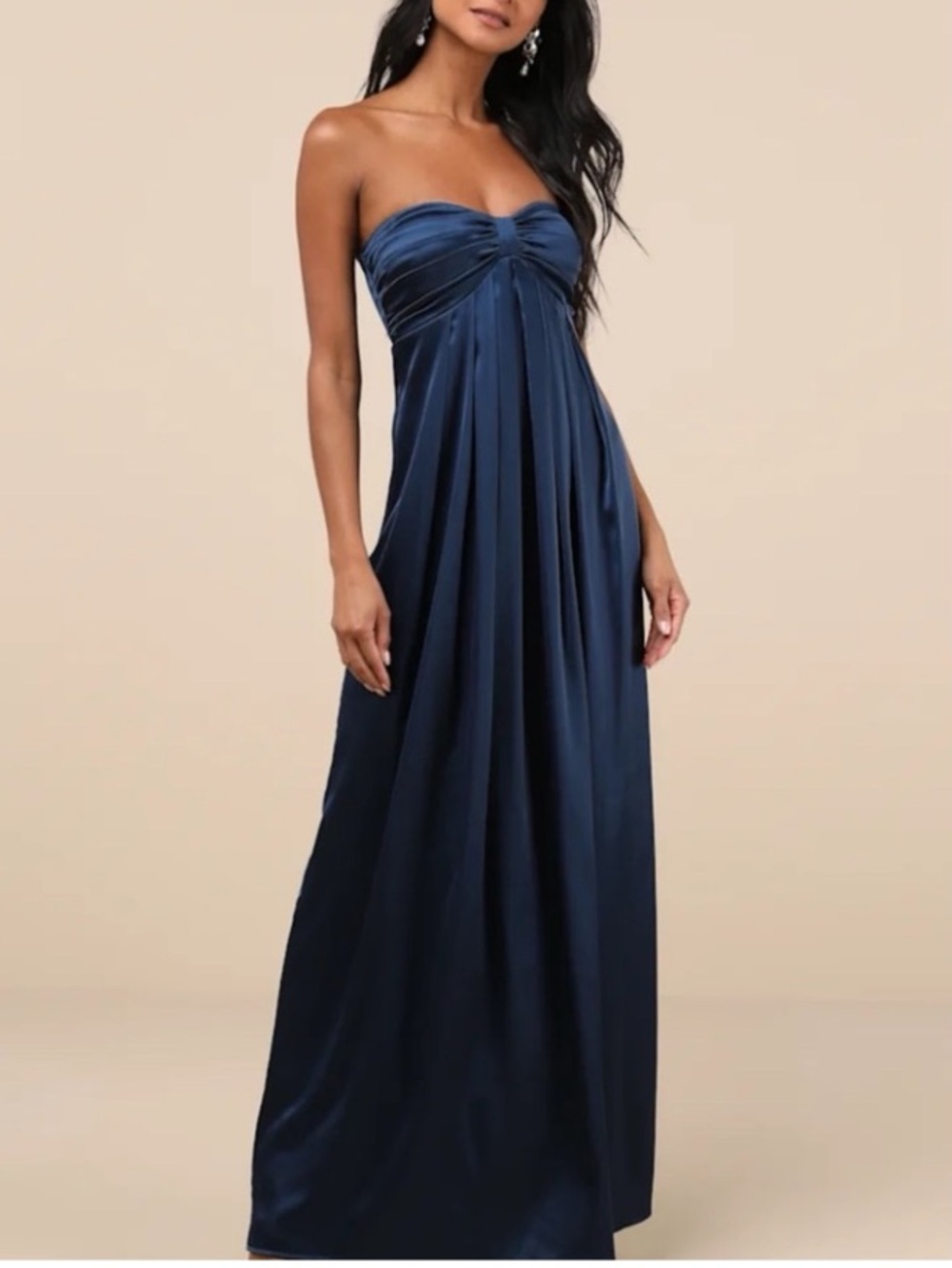 NWT Lulus Memorable Entrance Elegant Navy Blue Strapless Maxi Gown Sz XL